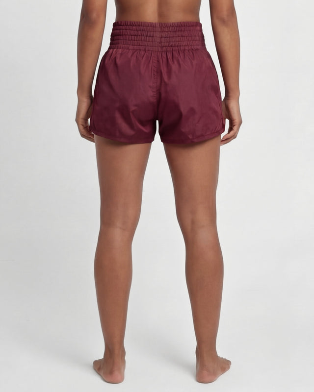 Pantaloncini Muay Thai Caged Classic – Bordeaux Rosso/Bianco da donna