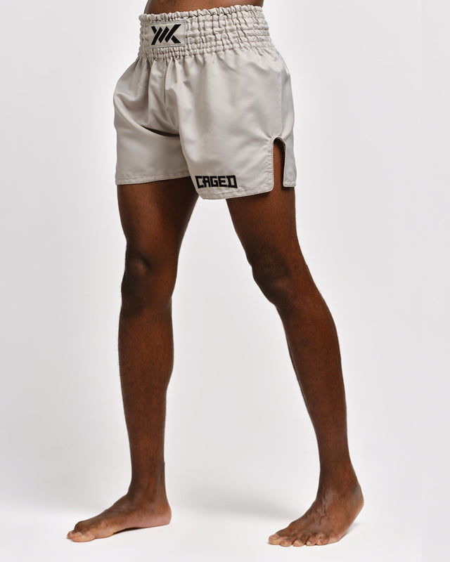 Muay Thai trenky Caged Classic – Světle šedé/Černé
