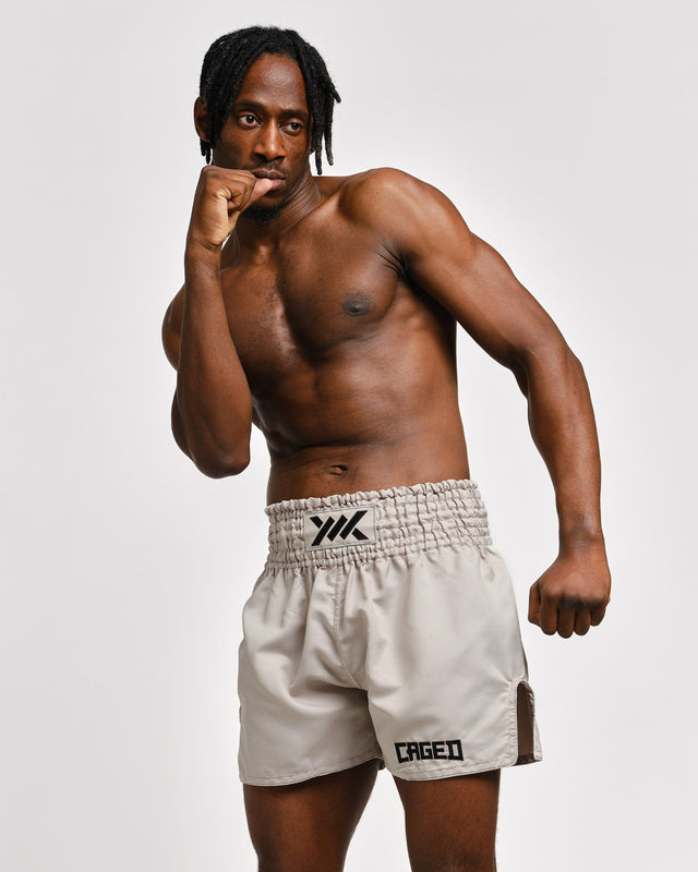 Muay Thai trenky Caged Classic – Světle šedé/Černé