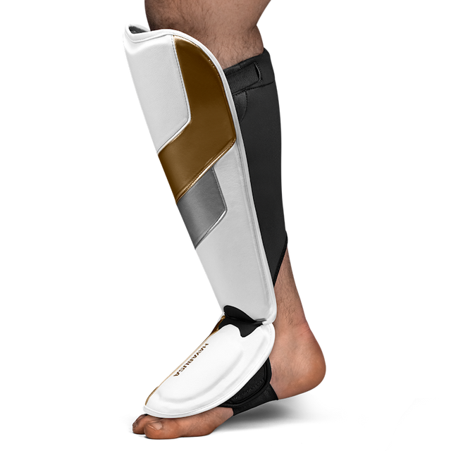 Espinilleras Hayabusa T3 Full – Blanco/Oro