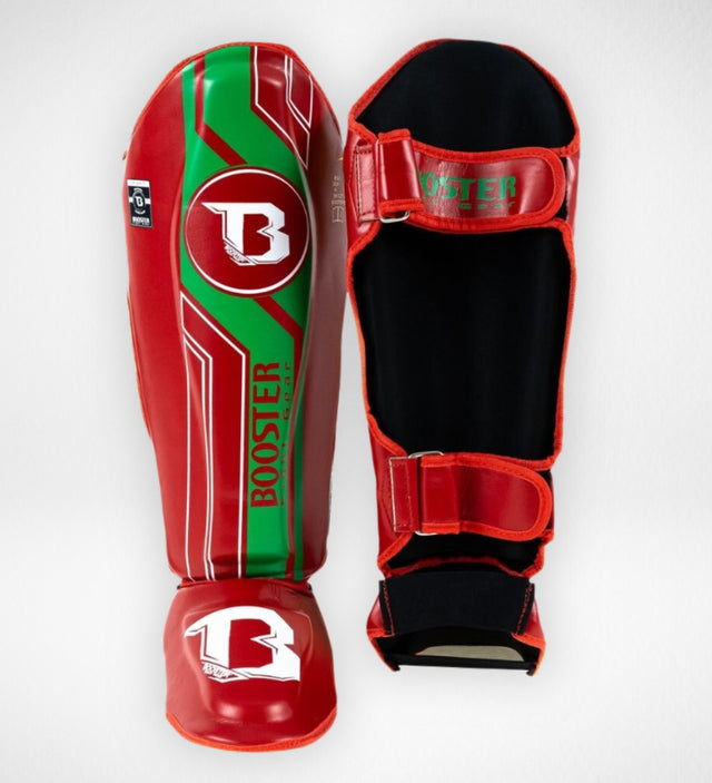 Paratibie da kickboxing Booster V9 'Morocco' – Rosso/Verde