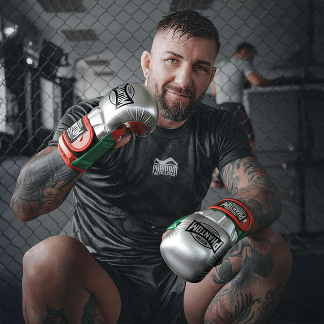 MMA rukavice Phantom Athletics Mexico – Stříbrná/Zelená/Červená