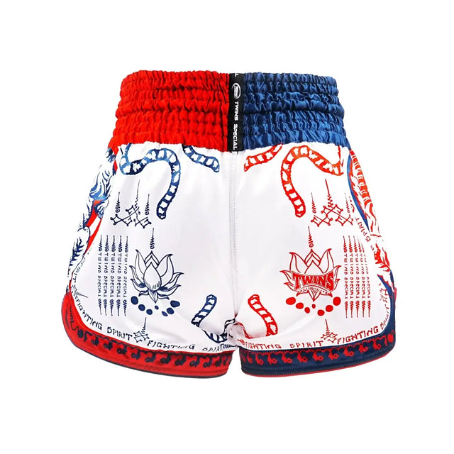 Pantaloncini Muay Thai Twins TTBL Yant – Bianco/Blu/Rosso