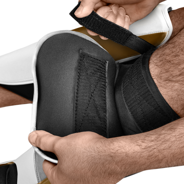 Espinilleras Hayabusa T3 Full – Blanco/Oro