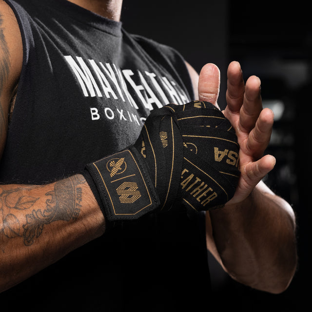 Bende da boxe Hayabusa x Mayweather Stretch – Nero/Oro