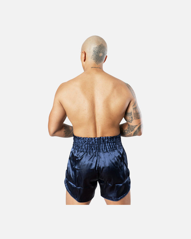 Spodenki Muay Thai 8 WEAPONS Strike – Ciemnoniebieskie/Białe