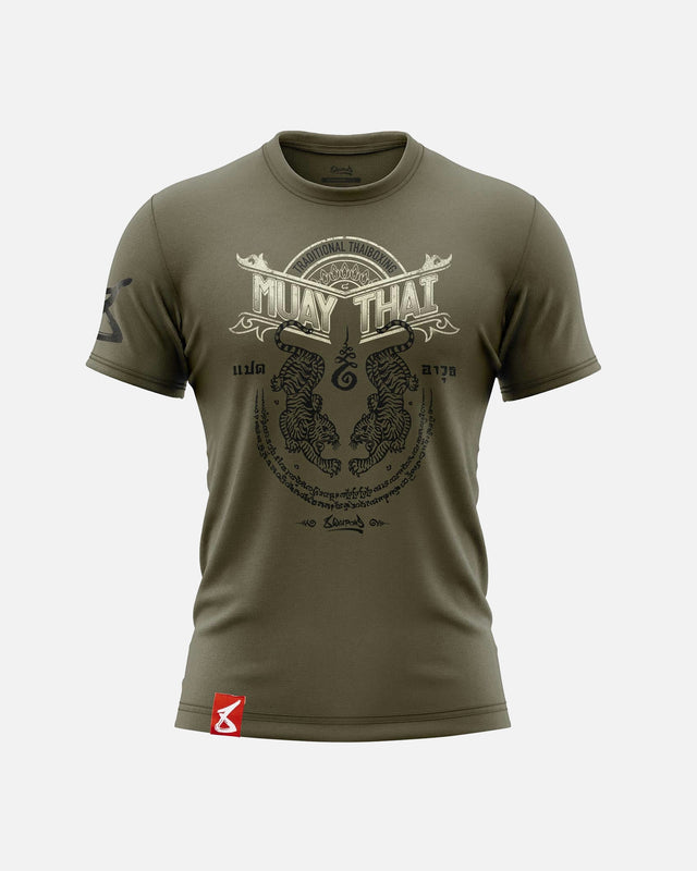 8 WEAPONS T-shirt Sak Yant Tigers – Oliven