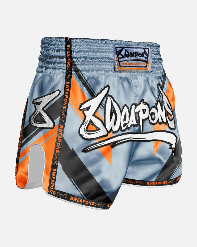8 WEAPONS Muay-Thai-Shorts Shift – Eisgrau/Orange