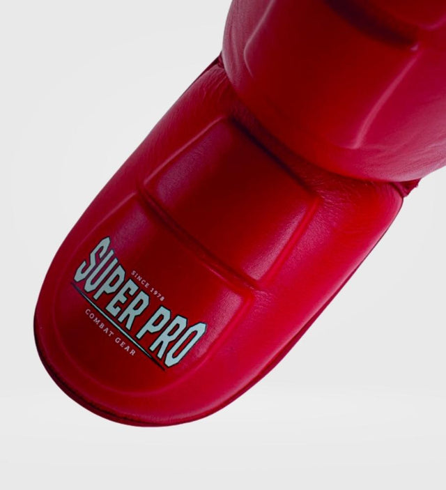 Espinilleras Super Pro Kickboks Thai Pro Piel – Rojo