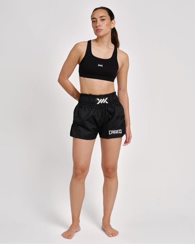 Muay Thai trenky Caged Classic – Černá/Bílá, dámské