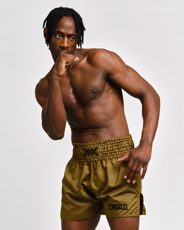 Muay Thai trenky Caged Classic – Khaki/Černé