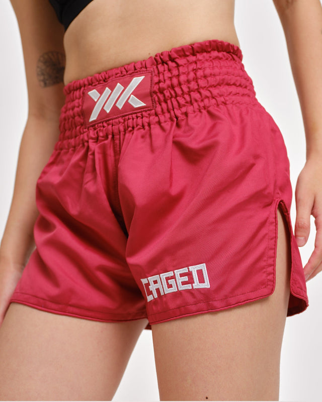 Pantaloncini Muay Thai Caged Classic – Rosso/Bianco donna