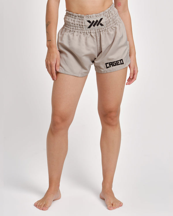 Pantaloncini Muay Thai Caged Classic – Grigio chiaro/Nero