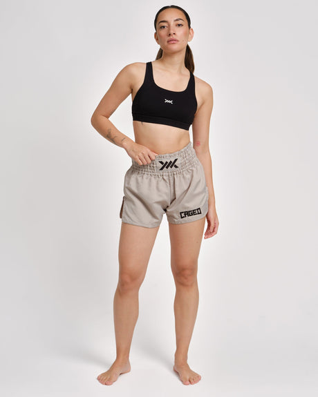 Pantaloncini Muay Thai Caged Classic – Grigio chiaro/Nero donna