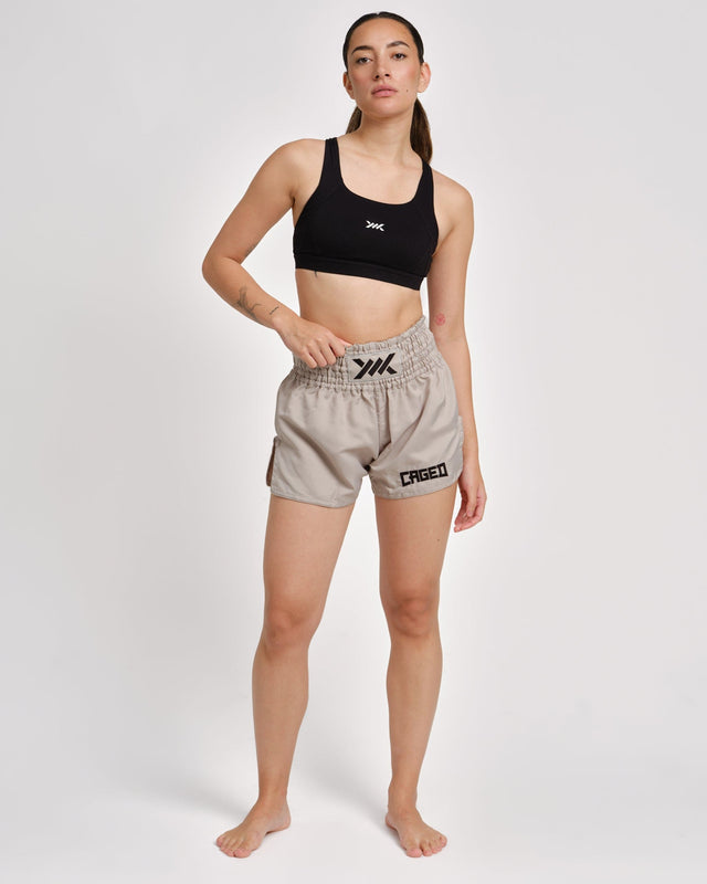 Muay Thai trenky Caged Classic – Světle šedé/černé dámské