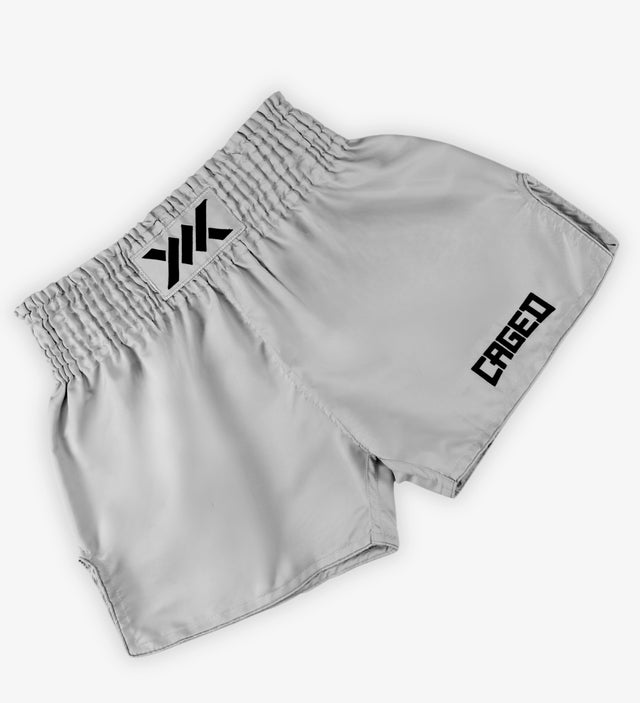 Muay Thai trenky Caged Classic – Světle šedé/Černé
