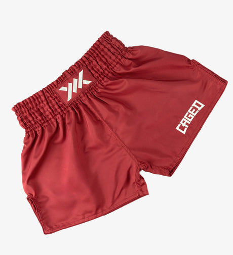 Pantaloncini Muay Thai Caged Classic – Rosso/Bianco donna