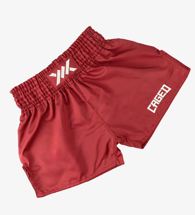 Pantaloncini Muay Thai Caged Classic – Rosso/Bianco donna