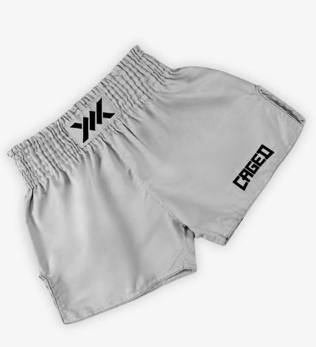Pantaloncini Muay Thai Caged Classic – Grigio chiaro/Nero donna