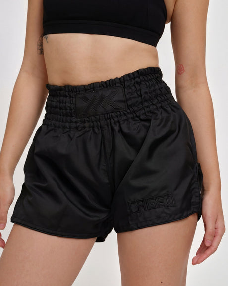 Pantaloncini Muay Thai Caged Classic – Nero/Nero donna