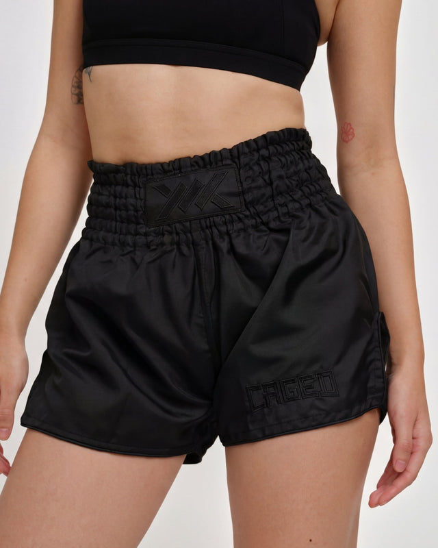 Pantaloncini Muay Thai Caged Classic – Nero/Nero donna
