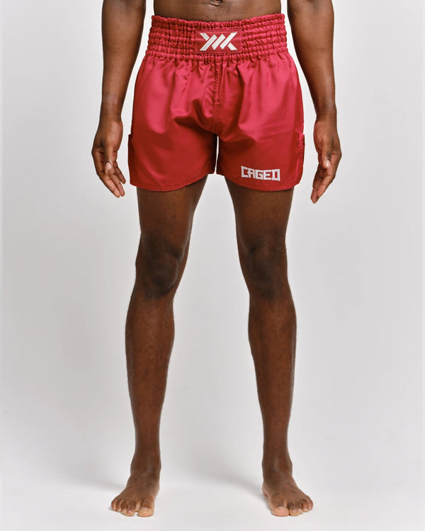 Muay Thai trenky Caged Classic – Červené/Bílé