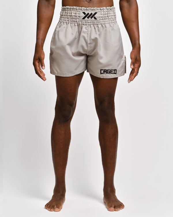 Muay Thai trenky Caged Classic – Světle šedé/Černé