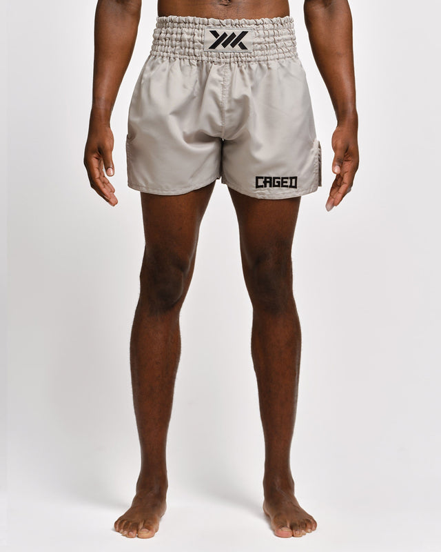Muay Thai trenky Caged Classic – Světle šedé/Černé