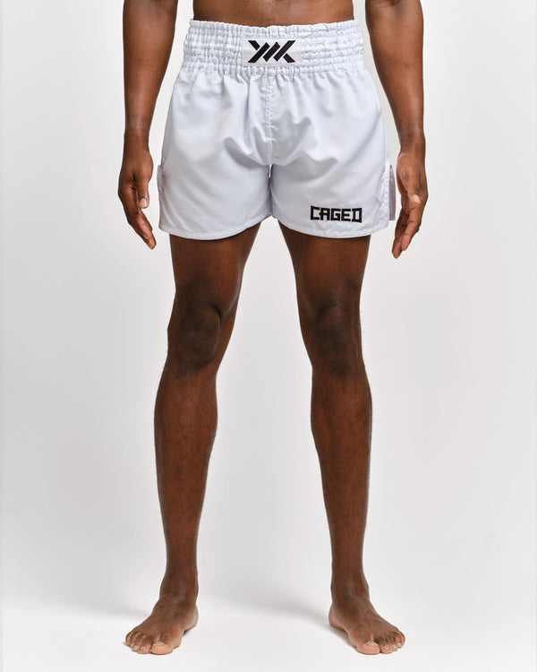 Muay Thai trenky Caged Classic – Bílé/Černé