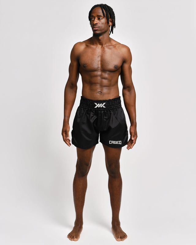 Muay Thai trenky Caged Classic – Černé/Bílé
