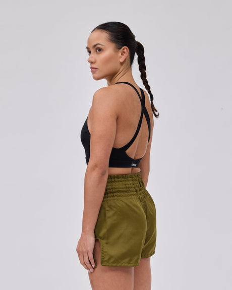 Pantaloncini Muay Thai Caged Classic – Kaki verde/Nero donna