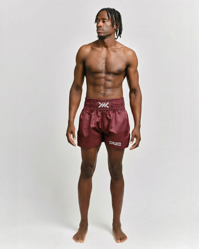 Muay Thai trenky Caged Classic – Bordeaux/Bílé