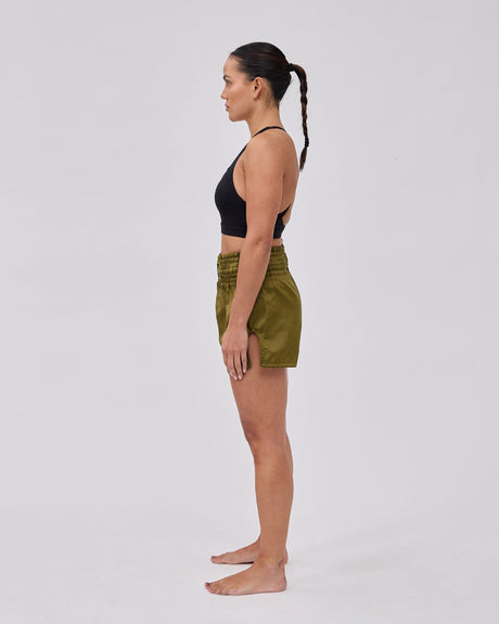 Pantaloncini Muay Thai Caged Classic – Kaki verde/Nero donna