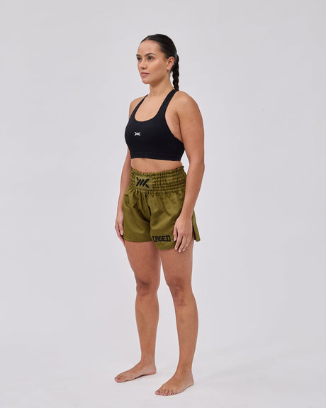Pantaloncini Muay Thai Caged Classic – Kaki verde/Nero donna