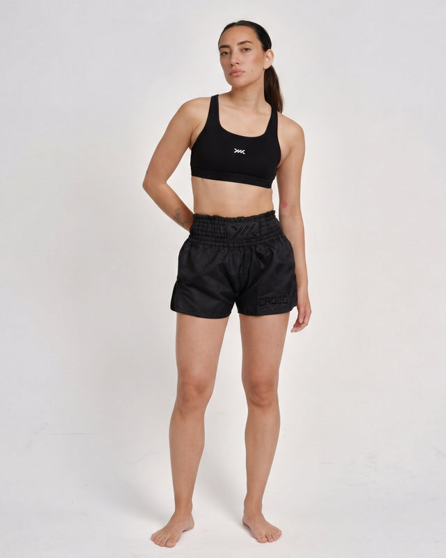 Pantaloncini Muay Thai Caged Classic – Nero/Nero donna