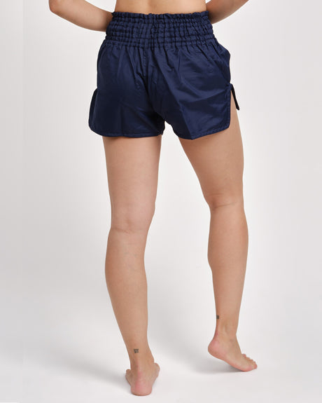 Pantaloncini Muay Thai Caged Classic – Blu navy/Bianco donna