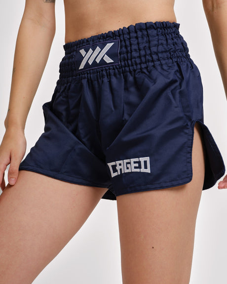 Pantaloncini Muay Thai Caged Classic – Blu navy/Bianco donna