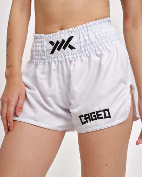 Pantaloncini Muay Thai Caged Classic – Bianco/Nero donna
