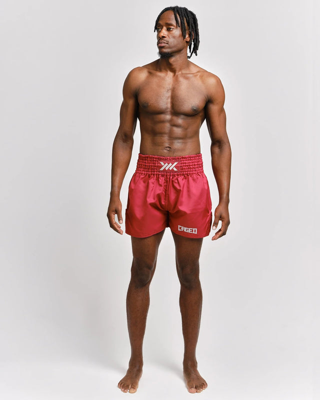Pantaloncini Muay Thai Caged Classic – Rosso/Bianco