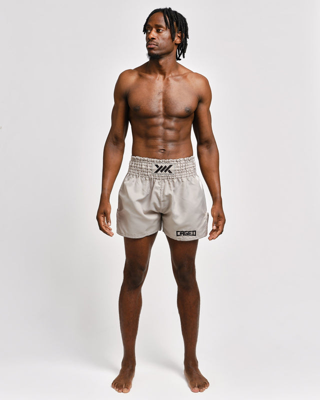 Muay Thai trenky Caged Classic – Světle šedé/Černé