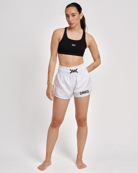 Pantaloncini Muay Thai Caged Classic – Bianco/Nero donna