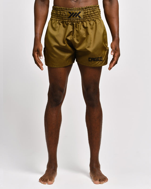 Muay Thai trenky Caged Classic – Khaki/Černé