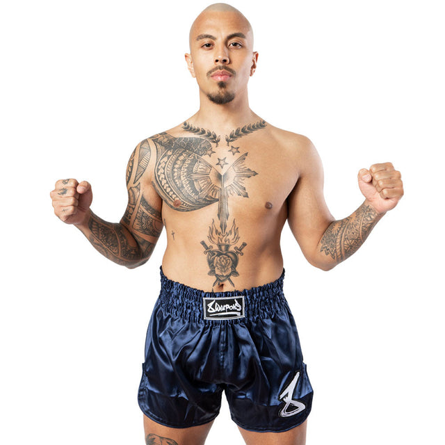 Spodenki Muay Thai 8 WEAPONS Strike – Ciemnoniebieskie/Białe