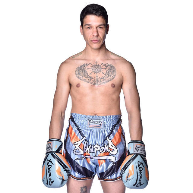 8 WEAPONS Muay-Thai-Shorts Shift – Eisgrau/Orange
