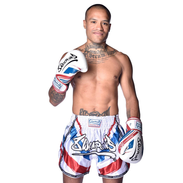Muay Thai trenky 8 WEAPONS Shift – Bílé/Tmavě modré/Červené