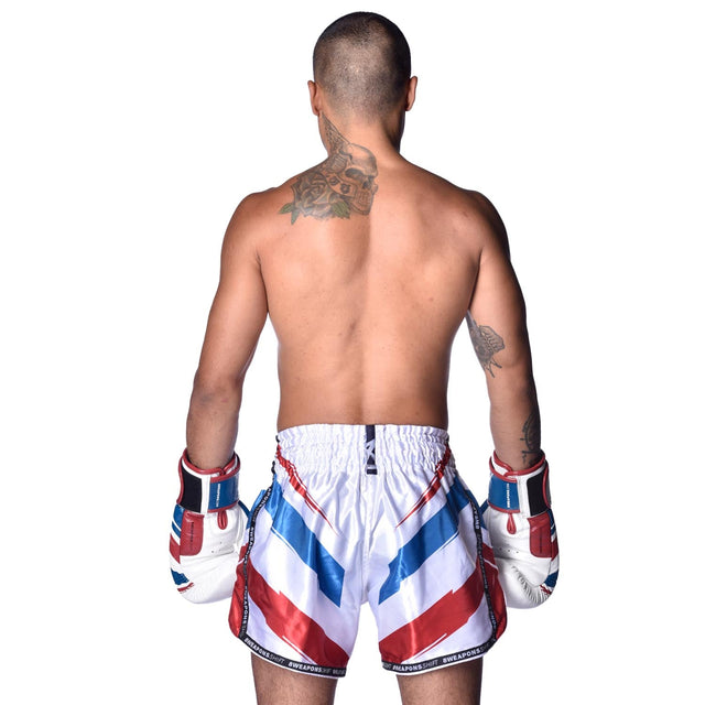 Muay Thai trenky 8 WEAPONS Shift – Bílé/Tmavě modré/Červené