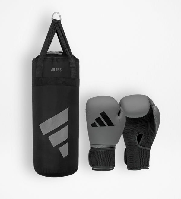 Guantoni da boxe Adidas + Sacco da boxe Bambini – Grigio/Nero