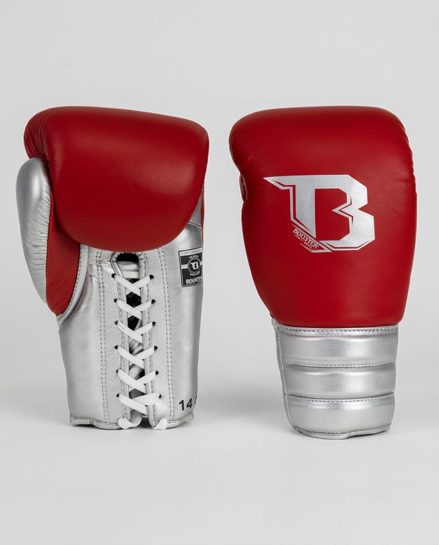 Gants de boxe Booster Rapid Strike à lacets – Rouge/Argent