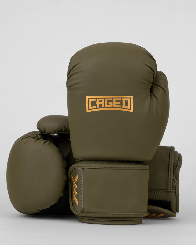 Gants de boxe Caged Shadow – Kaki Vert/Or