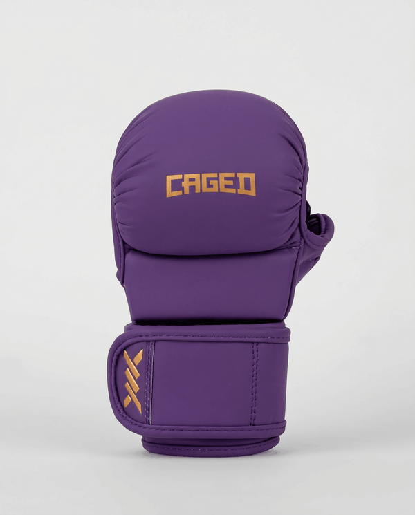 Guantes de sparring MMA Caged Shadow – Púrpura/Oro